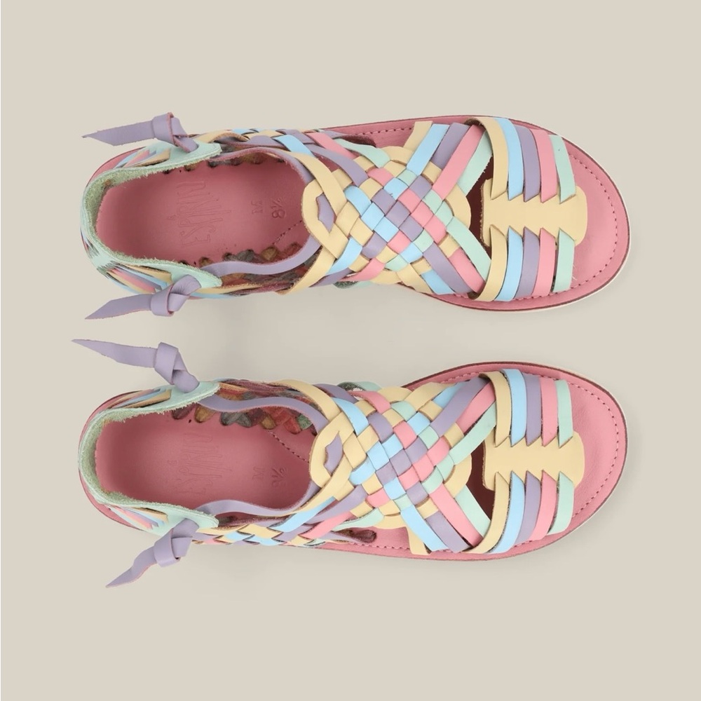 Pastel Woven Leather Sandals - Women's Multicolor